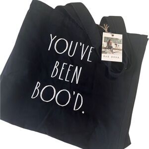 Rae Dunn You've Been Boo'd Black Embroidered White Large Halloween Tote NWT